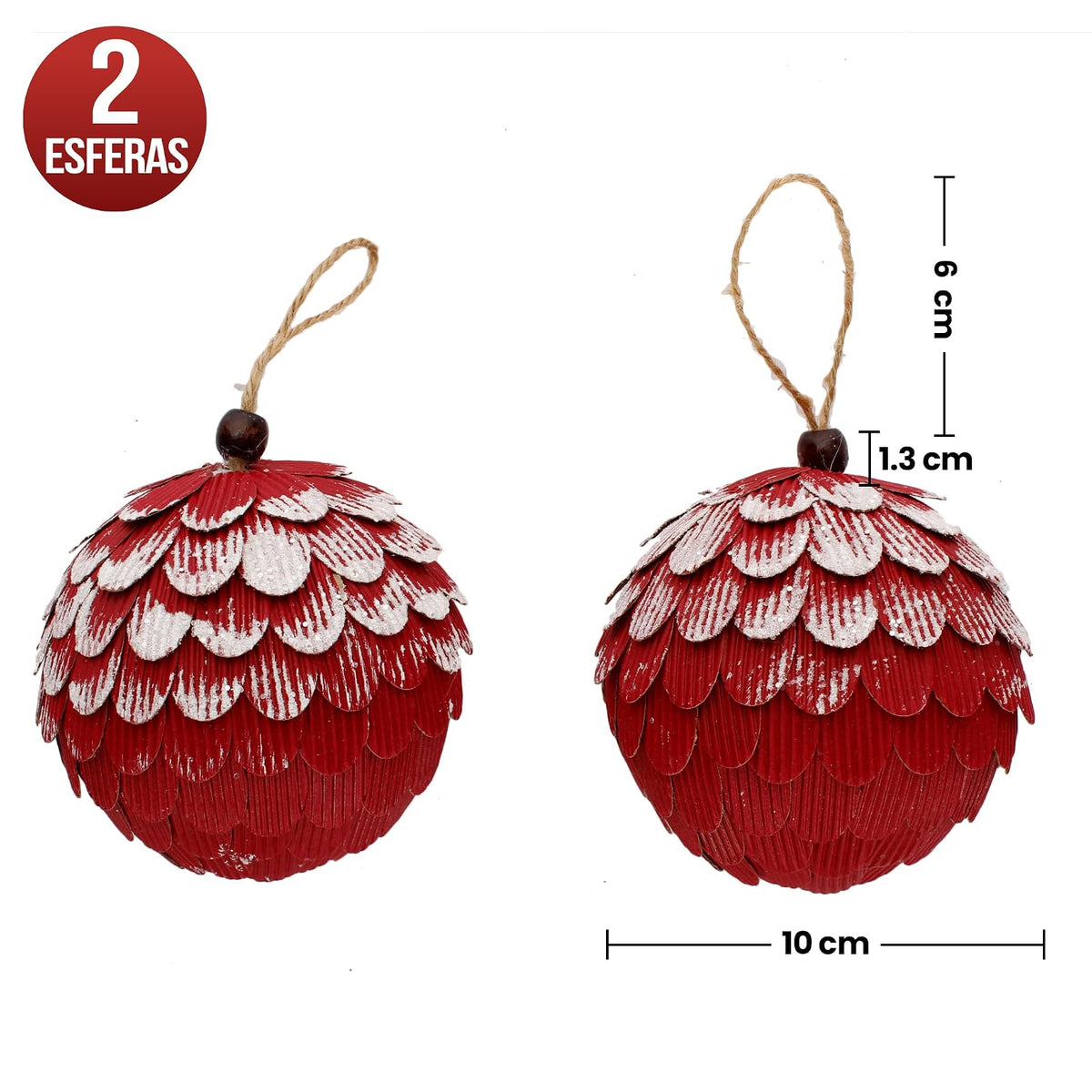 Fantasias Miguel Esfera Nevada con diseño de piña de plástico en Colores metálicos para Arbol de Navidad tamaño de 10 centímetros de diámetro Marca Mylin Paquete con 2 Piezas, 10045-1314-7035