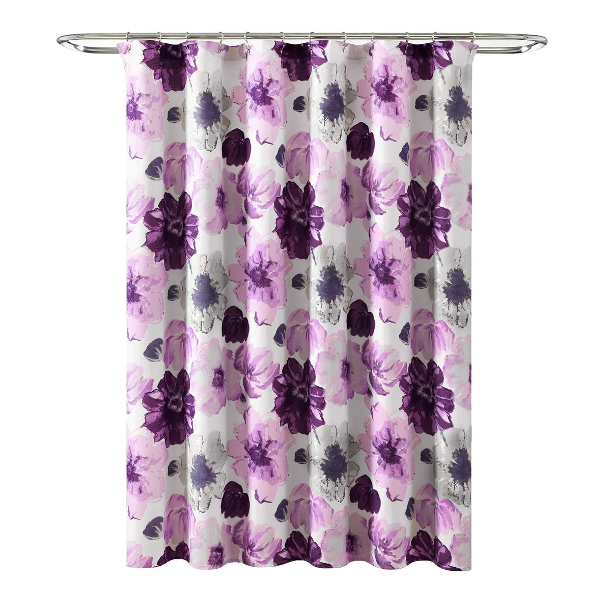 Lush Decor - Cortina de Ducha Floral de Leah, 72 Pulgadas de Ancho x 72 Pulgadas de Largo, púrpura y Gris, Bonita Cortina de Ducha Morada, decoración de Primavera, Flores Coloridas florecientes,