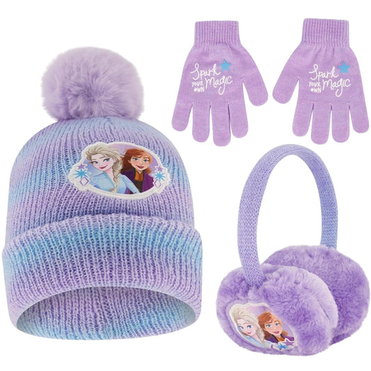 Disney Girls - Juego de gorro de invierno, orejeras y guantes para niños, Frozen para edades de 4 a 7 años