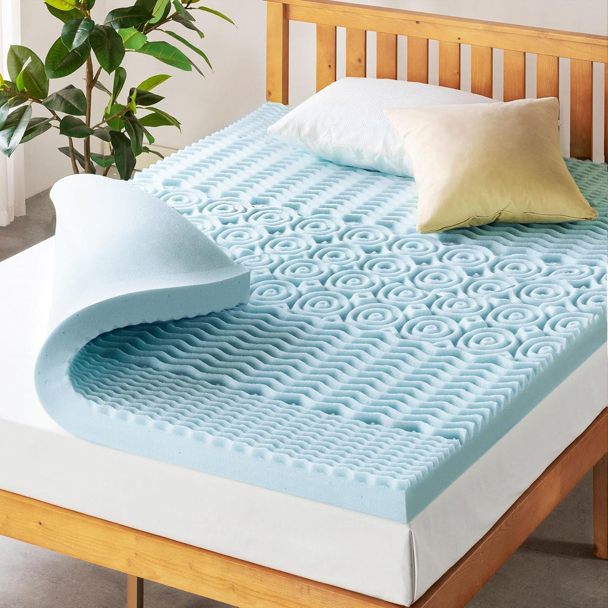 Mellow - Colchón de Espuma viscoelástica de 4 Pulgadas, 5 Zonas, infusión de Gel refrescante, Esencial para recámara, tamaño Individual XL, Azul