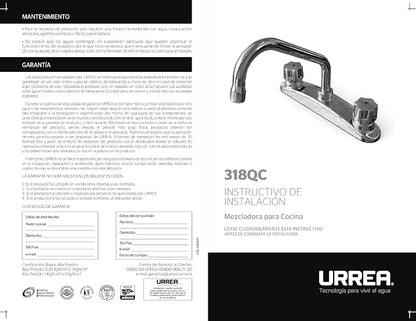 URREA 318QC Mezcladora para Cocina de 8” con Manerales Tipo Queen, Latón Cromado