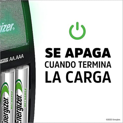 Energizer CHVCM3-US Pilas Recargables, Capacidad 4 Pilas | Compatible con pilas recargables NiMH, apagado automático para una carga segura.