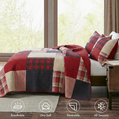 Woolrich WR14-1730 Coverlet Mini Set, Red | Rojo, Oversized Full/Queen, Incluye 1 colcha y 2 fundas, Reversible