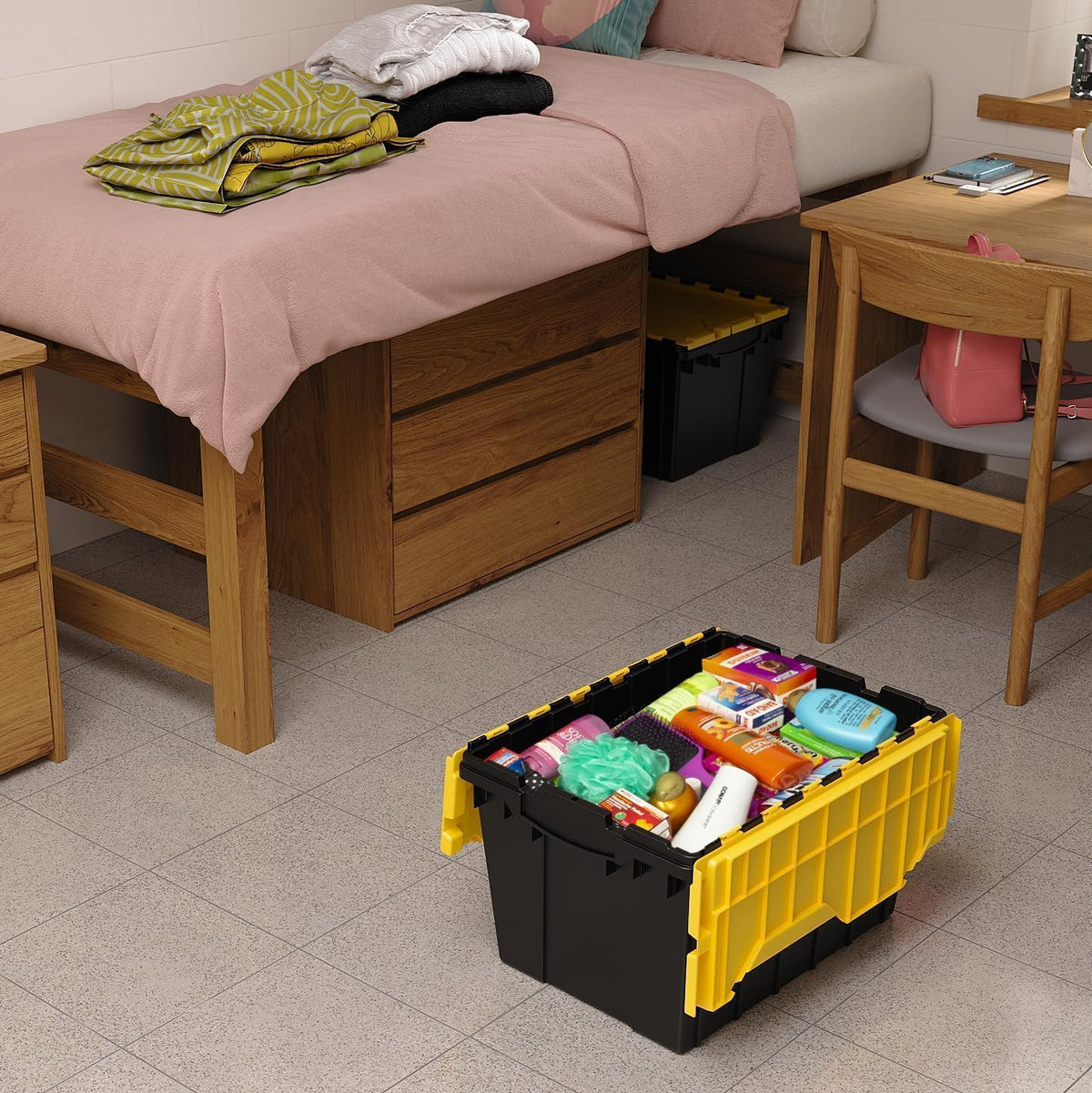 Akro-Mils KeepBox - Contenedor de almacenamiento de 12 galones, caja de almacenamiento de plástico apilable y anidable con tapa adjunta, bolsa transparente para garajes, armarios y mudanzas, 21-1/2 x