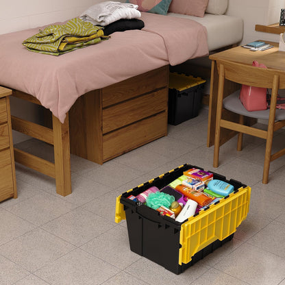 Akro-Mils KeepBox - Contenedor de almacenamiento de 12 galones, caja de almacenamiento de plástico apilable y anidable con tapa adjunta, bolsa transparente para garajes, armarios y mudanzas, 21-1/2 x