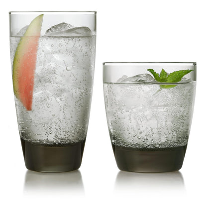 Classic 16 Pieces set, smoke | Capacidades de 18 onzas y 13 onzas para agua, refrescos, cócteles y más con bases teñidas de humo y limpieza segura para