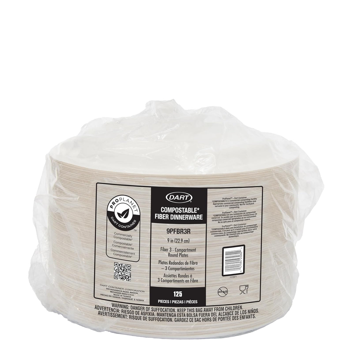 DART Plato de Fibra Moldeada 9" 3 div. Compostable (125 platos)