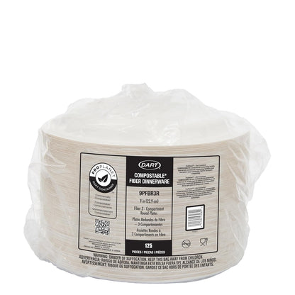 DART Plato de Fibra Moldeada 9" 3 div. Compostable (125 platos)