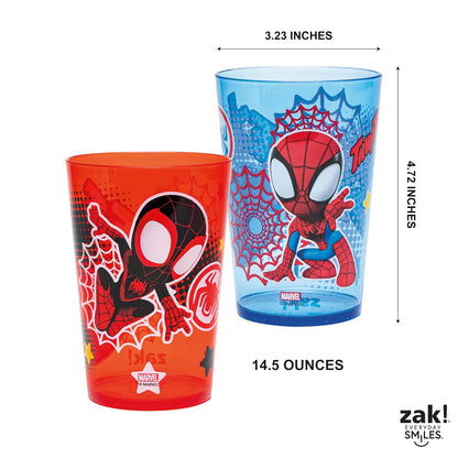 Zak Designs Marvel Spider-Man - Juego de vasos anidables para el hogar, vasos de plástico sin BPA de 14.5 onzas, paquete de 4 (Spidey and His Amazing Friends)