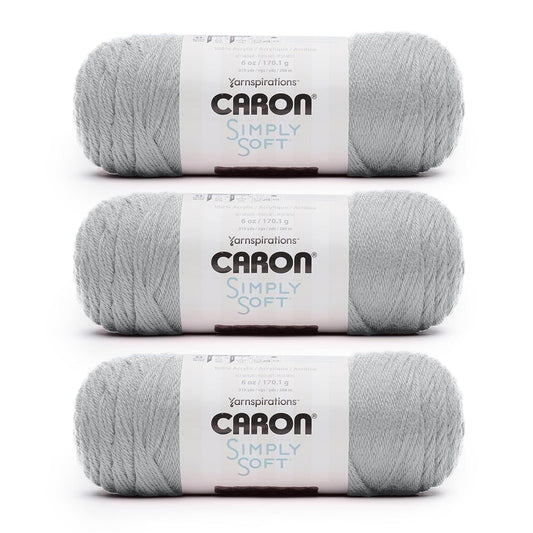 Caron Simply - Hilo gris emplumado suave - Paquete de 3 unidades de 170 g/6 oz - Acrílico - 4 Medianos (Worsted) - 315 yardas - Tejer/Crochet