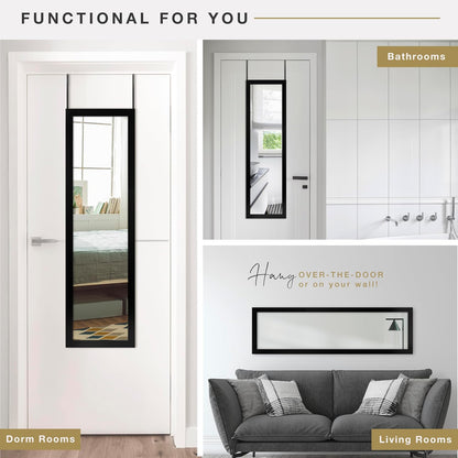 MCS - Espejo de 14.7 x 50.7 Pulgadas, Color Negro, Espejo Colgante de Longitud Completa para Puertas de recámara y baño, diseño Ligero con Sistema Patentado Que no Requiere Herramientas para Colgar