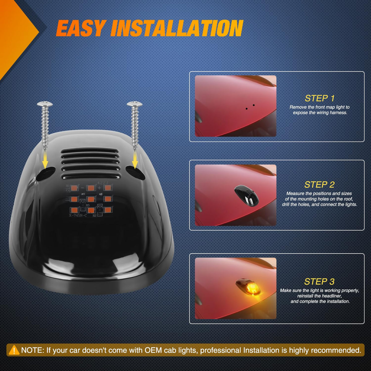 Nilight LED Cab Marker Lights 5 PCS 9 LED Smoke Lens Amber Roof Running Clearance Light Compatible with 1999 2000 2001 2002 Dodge Ram 2500 3500 Pickup Trucks