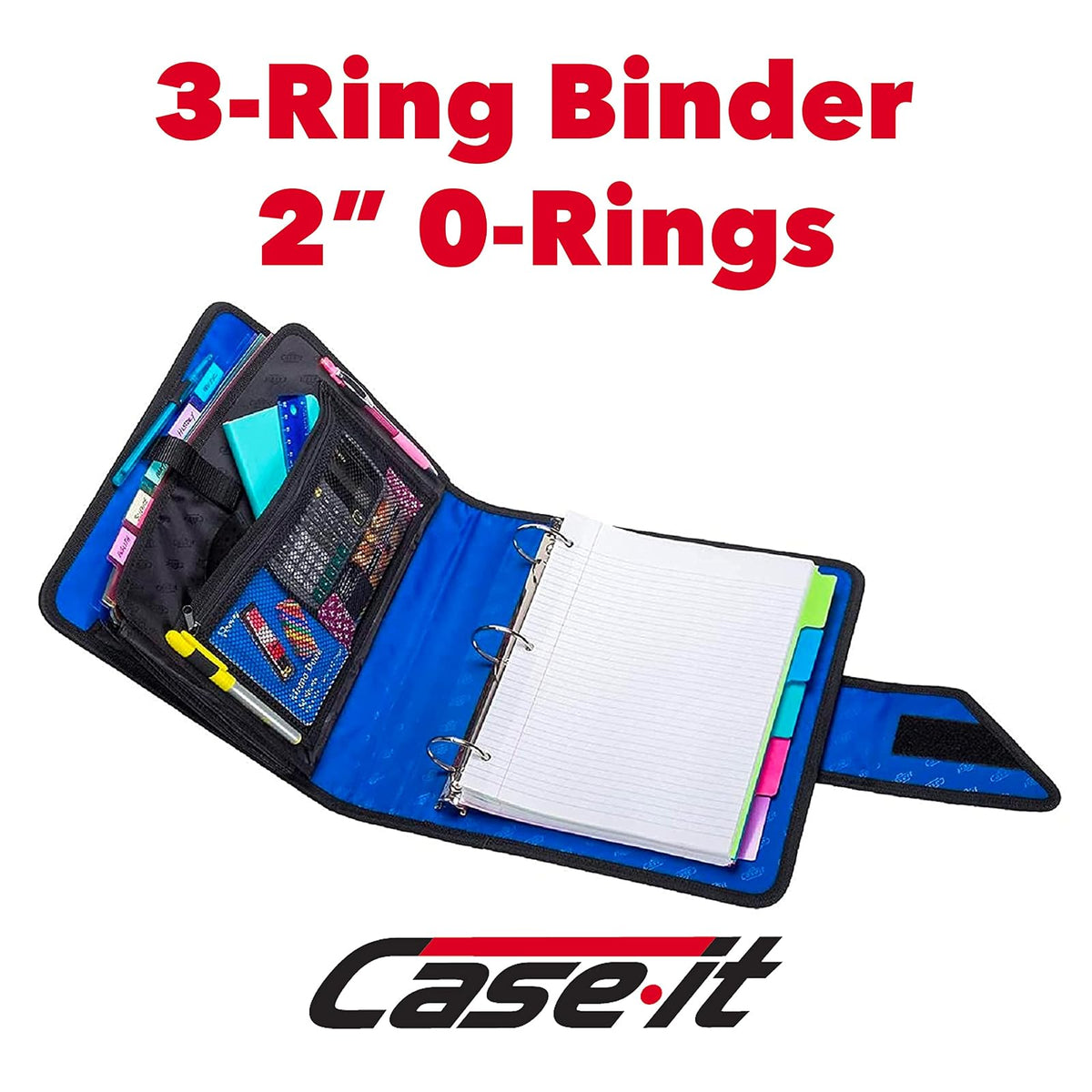 Case-it - Carpeta de apertura de velcro con pestaña abierta – juntas tóricas de 2 pulgadas – Carpeta de archivos expandible de 5 colores – Múltiples bolsillos – Capacidad de 400 hojas – Azul S-826-A