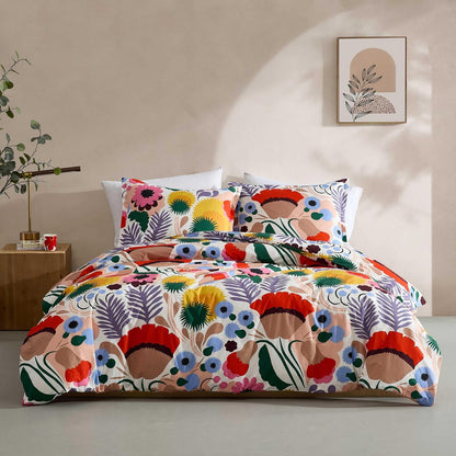 Marimekko - Juego de Funda de edredón matrimonial/Queen, Ropa de Cama Reversible de percal de algodón con Fundas a Juego, decoración Floral para el hogar (Ojakellukka Multicolor, matrimonial/Queen)