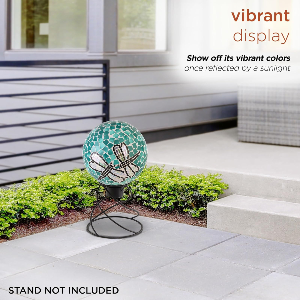 Alpine Corporation Globo de Vidrio de Mosaico de 10" de Diámetro para Interior/Exterior para Observación de Jardín, Diseño de Dúo de Libélulas