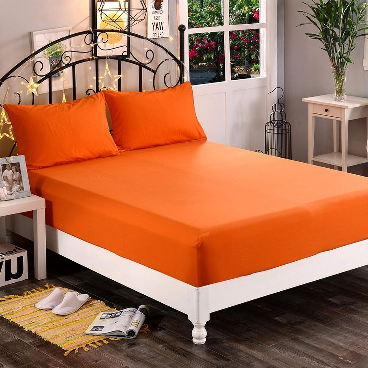 Sábana Bajera Ajustable Elegant Comfort de Microfibra - Naranja - Queen