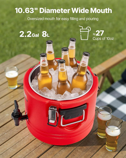 VEVOR Dispensador de bebidas aislado, 2.2 gal / 8 l. | Jarra enfriadora para té, café, restaurante, para servir bebidas frías y calientes al aire libre, con grifo.