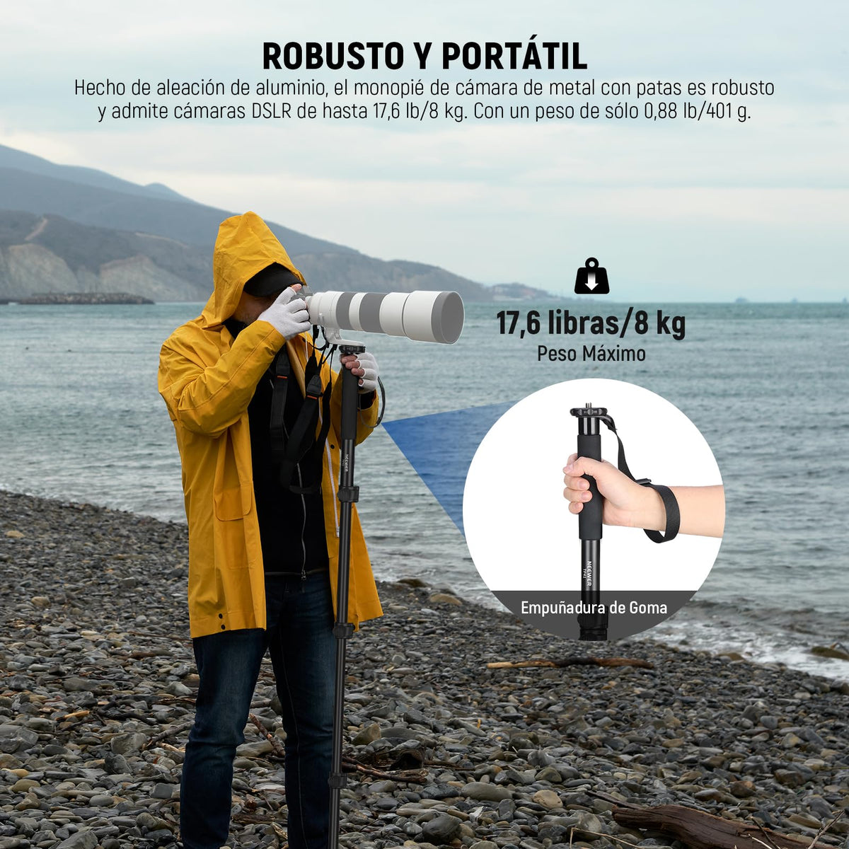 NEEWER 61"/155cm Soporte Monopié para Cámara, Monopié Portátil Viaje Aleación Aluminio con Adaptador de Tornillo 1/4" 3/8" para Videocámara DSLR, Accesorios Cámaras Profesionales, Carga 17.6lb, TP41