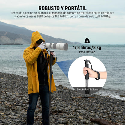 NEEWER 61"/155cm Soporte Monopié para Cámara, Monopié Portátil Viaje Aleación Aluminio con Adaptador de Tornillo 1/4" 3/8" para Videocámara DSLR, Accesorios Cámaras Profesionales, Carga 17.6lb, TP41