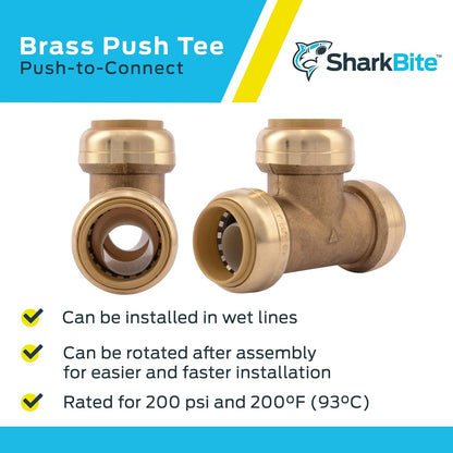 Cash Acme Sharkbite sin plomo Tee, 1-Inch by 1-Inch by 1-Inch