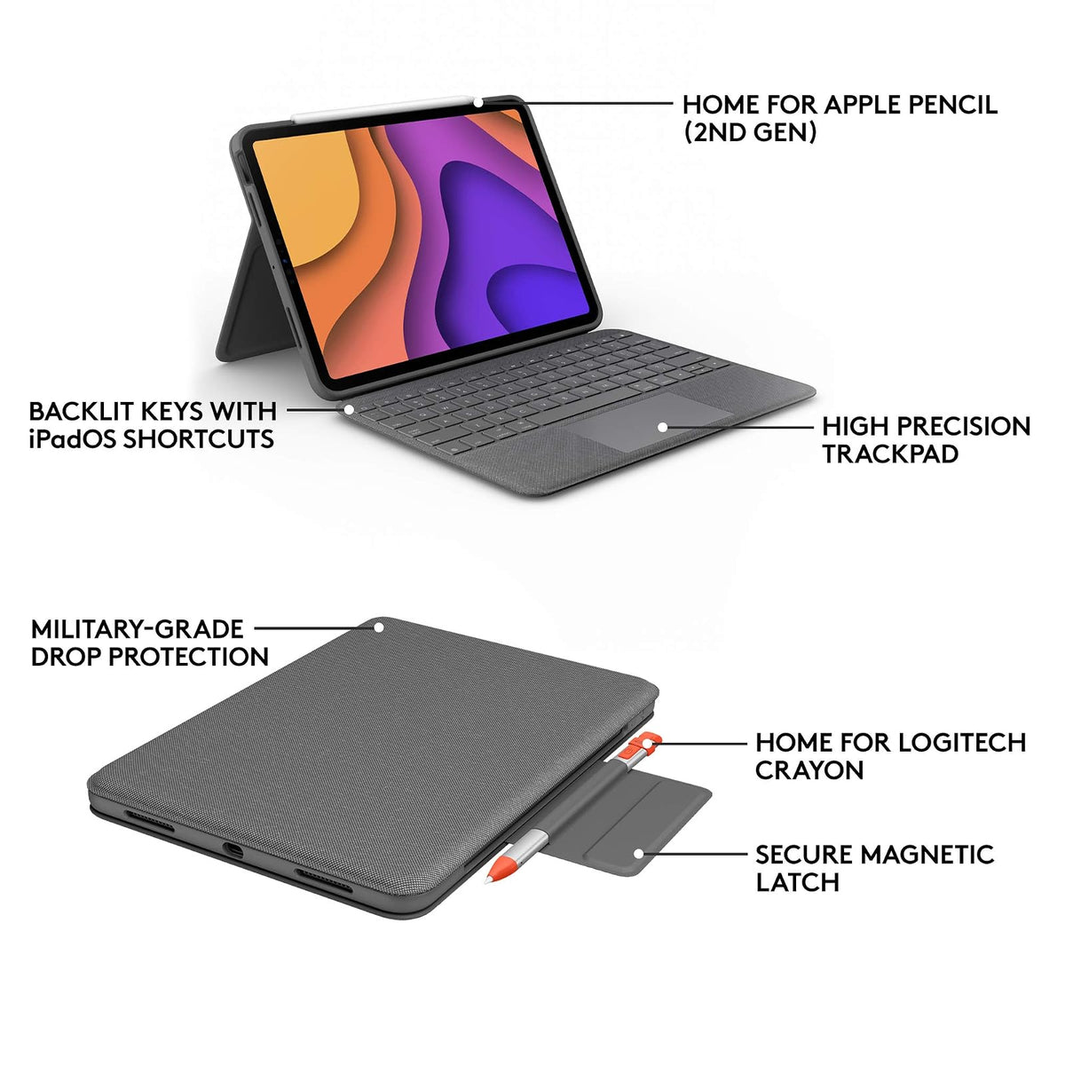 Logitech Folio Touch para iPad, Funda con Teclado con Trackpad y conexión Smart Connector para iPad Air (4ª y 5ª generación) - Grafito