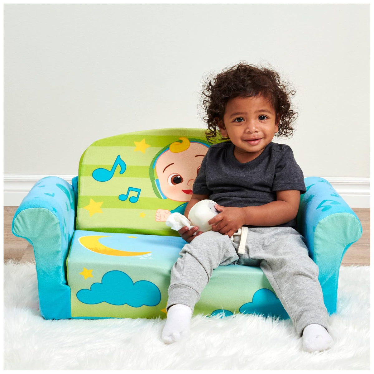 Marshmallow Furniture Sofá 3 en 1 Cocomelon Convertible para Niños con Manta