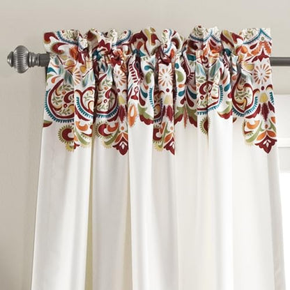 Lush Decor Clara Cortinas con estampado de damasco cachemira, estilo bohemio, de oscurecimiento de la habitación, juego de panel para la sala, el comedor, la recámara (par), Moderno, Turquiosa y mandarina., Panel Pair 84" x 52", 1