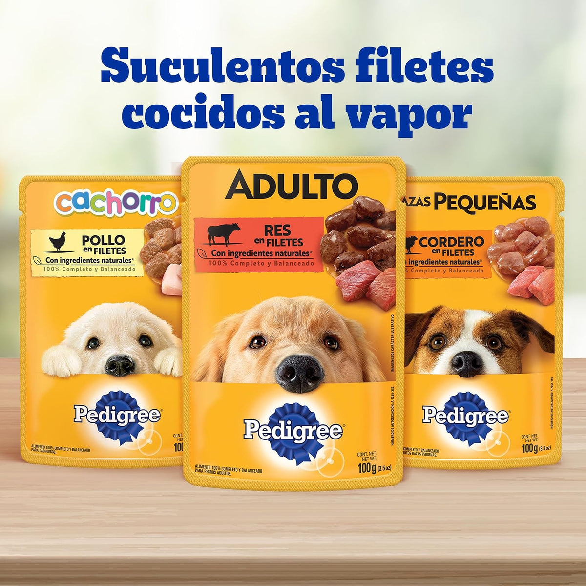Pedigree - Sobres para Perro, Raza Pequeña, Sabor Res en Filetes, con Ingredientes Naturales, Proteínas y Fibra, 24 Sobres, 100g c/u