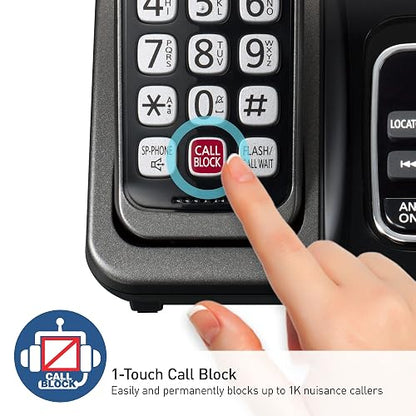 Teléfono inalámbrico Panasonic con contestador automático, Bloqueo de Llamadas avanzado, identificador de Llamadas bilingüe y Pantalla de Alto Contraste fácil de Leer, Sistema Ampliable con 3 auricul
