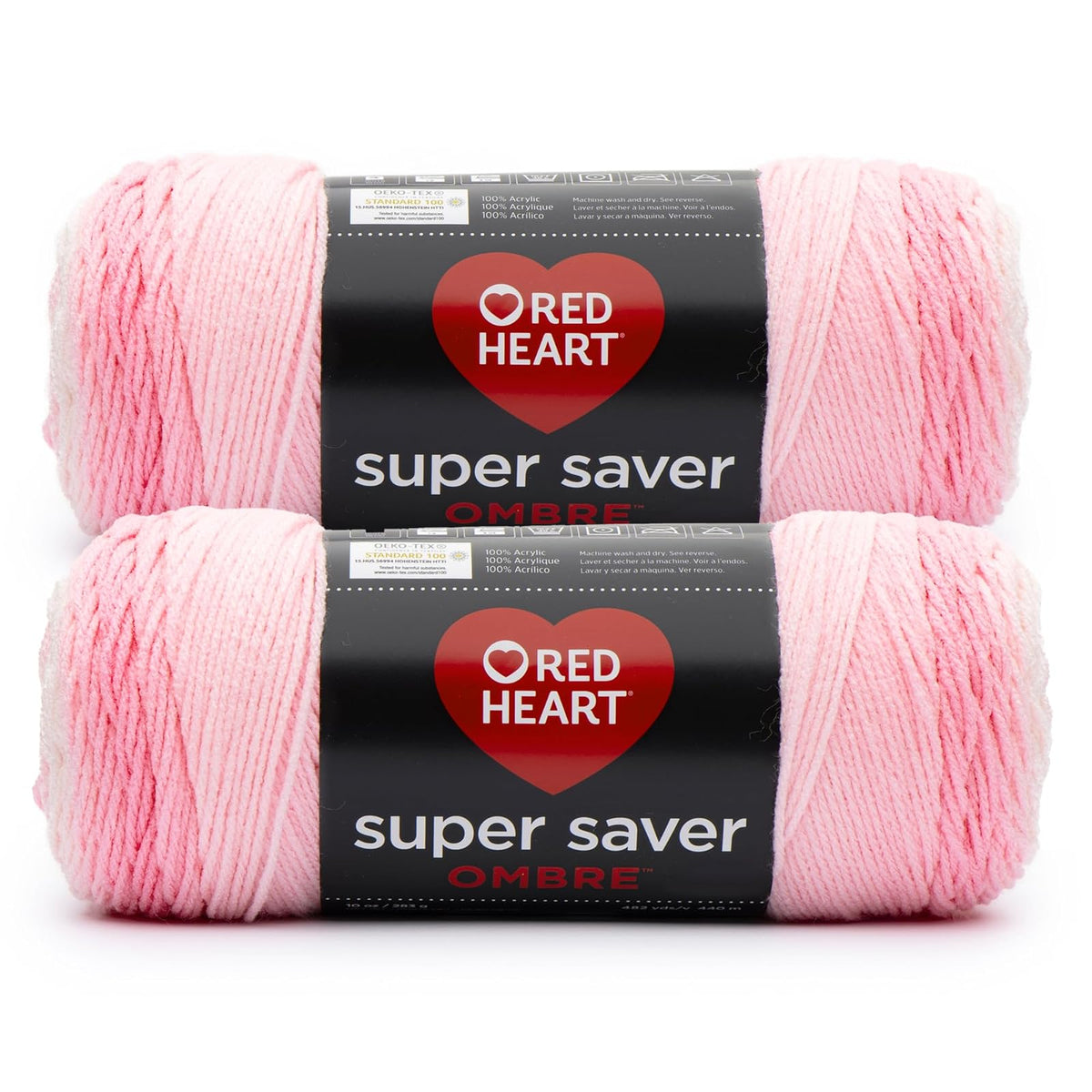 Red Heart Super Saver Jumbo Estambre Ombré, 2 Paquetes de 283 g - Rosa claro - 2-Pack - Super Saver Jumbo