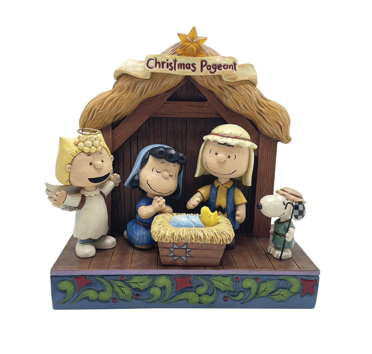 Enesco Peanuts por Jim Shore Figura de Escena de Nacimiento del espectáculo navideño iluminada - Escena de Piedra de Resina Hecha a Mano Pintada Coleccionable Snoopy Figuras de Peanuts Adornos
