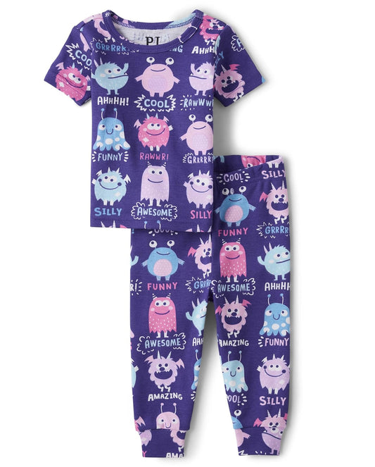 The Children's Place Y Conjunto de Pijama de 2 Piezas de Playera y Pantalones de Manga Corta para niños pequeños, Ajuste cómodo, 100% algodón Juego de Pijama para bebés niñas