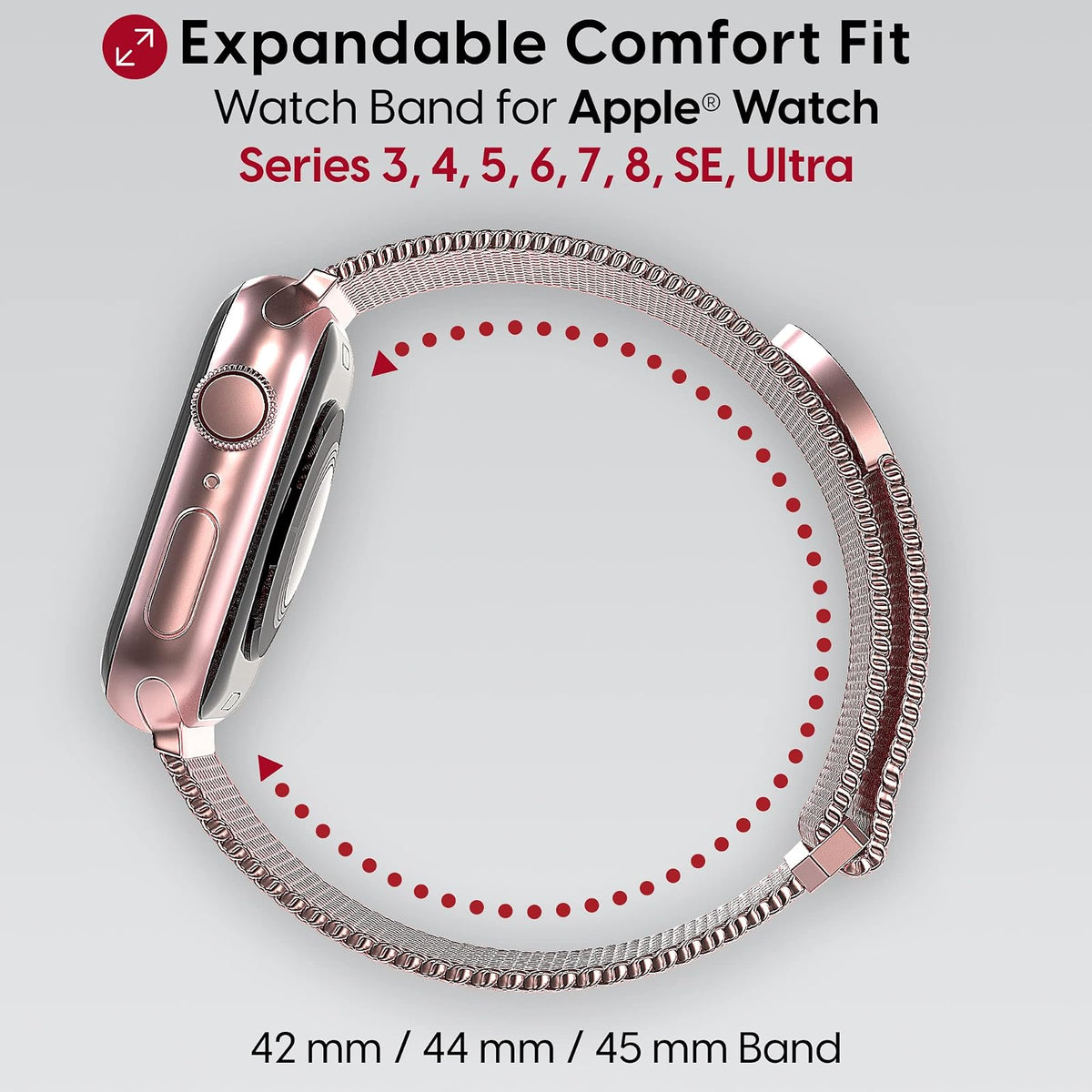 TALK WORKS Correa magnética Ajustable para Apple Watch Compatible con 42 mm, 44 mm, 45 mm, Correa de Malla de Acero Inoxidable para Mujeres y Hombres (Rosa)