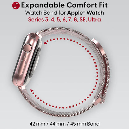 TALK WORKS Correa magnética Ajustable para Apple Watch Compatible con 42 mm, 44 mm, 45 mm, Correa de Malla de Acero Inoxidable para Mujeres y Hombres (Rosa)