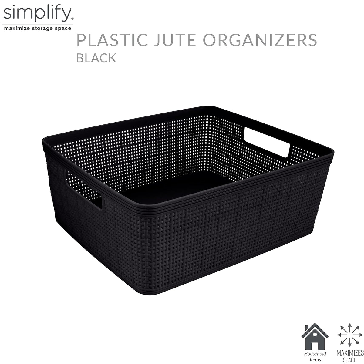 Simplify Black, 10 Pack Organizing Set, Different Sizes for Multiple Needs. for Offices, Desks, Dorms, Small Items, Accessories, Vanity, Bathrooms. Storage Baskets, Bins, Boxes