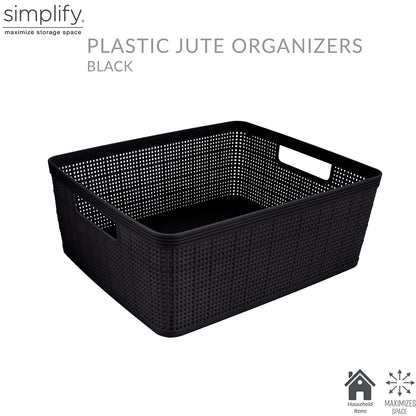 Simplify Black, 10 Pack Organizing Set, Different Sizes for Multiple Needs. for Offices, Desks, Dorms, Small Items, Accessories, Vanity, Bathrooms. Storage Baskets, Bins, Boxes