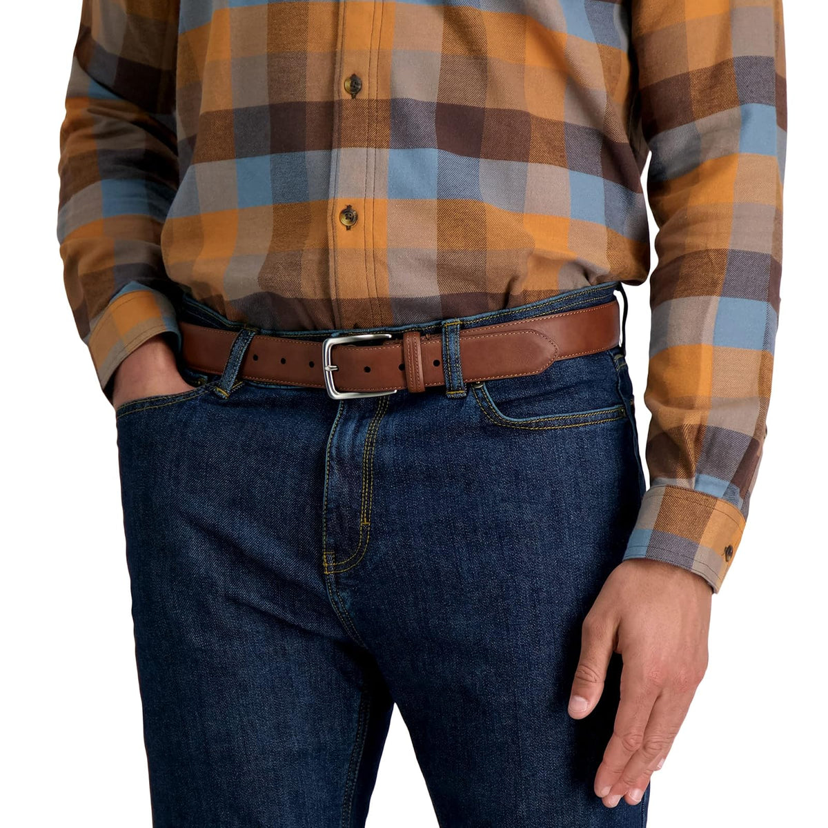 Columbia Estilo Trinity - Cinturón de piel para hombre, para vaqueros, hebilla plateada