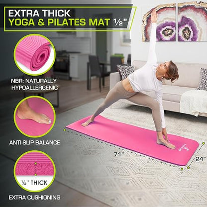 ProsourceFit - Colchoneta extra gruesa para yoga y pilates, 13 mm (½ pulgada) y 180 cm de largo, con espuma cómoda y correa de transporte