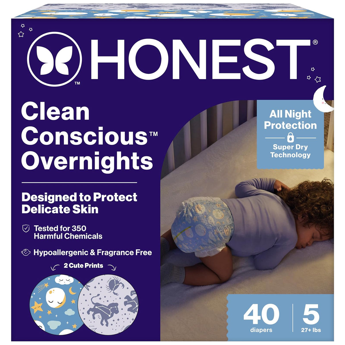 The Honest Company Pañal Nocturno a Base de Plantas Talla 4, 48 Piezas - Talla 5 - 40