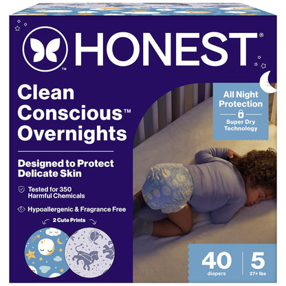 The Honest Company Pañal Nocturno a Base de Plantas Talla 4, 48 Piezas - Talla 5 - 40