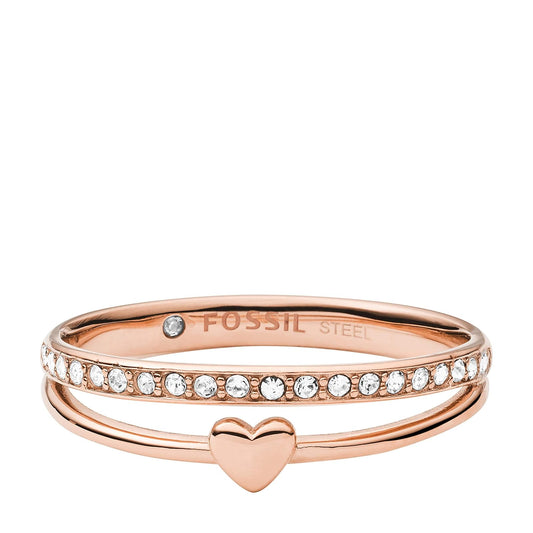 Fossil - Anillo de acero inoxidable chapado para mujer