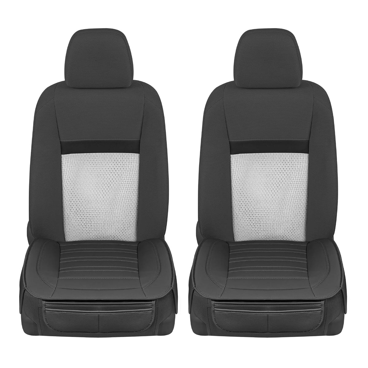 Motor Trend, Fundas de asiento para automóviles, camiones, SUV, piel sintética, paquete de 2, acolchadas en color negro con bolsillos de almacenamiento