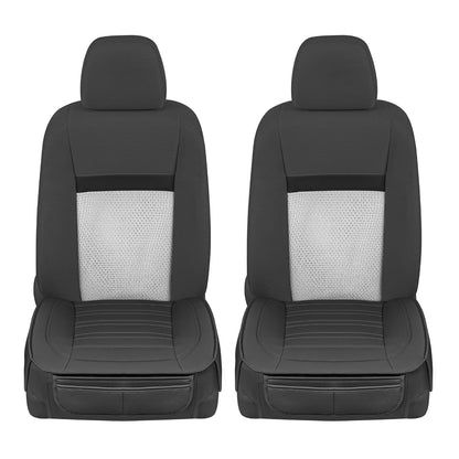 Motor Trend, Fundas de asiento para automóviles, camiones, SUV, piel sintética, paquete de 2, acolchadas en color negro con bolsillos de almacenamiento
