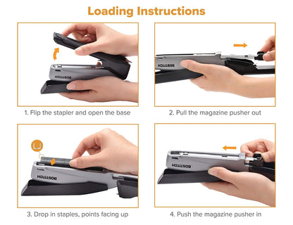 Bostitch Office Executive Stapler - 3 en 1, Sin Esfuerzo con un Dedo, Operación por Resorte, Negro/Gris (INP20)