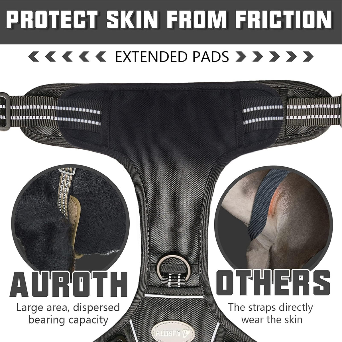 Auroth - Arnés táctico para perros grandes, sin tirones, arnés ajustable para mascotas, reflectante, K9, entrenamiento, trabajo, de fácil control, chaleco de servicio militar para perros (L, negro)