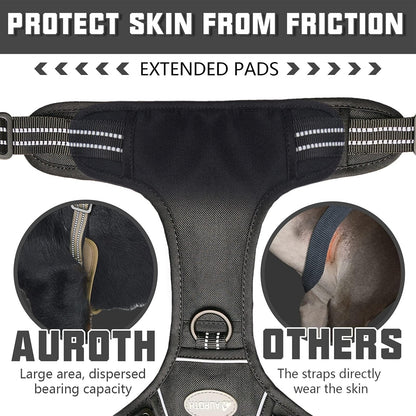 Auroth - Arnés táctico para perros grandes, sin tirones, arnés ajustable para mascotas, reflectante, K9, entrenamiento, trabajo, de fácil control, chaleco de servicio militar para perros (L, negro)