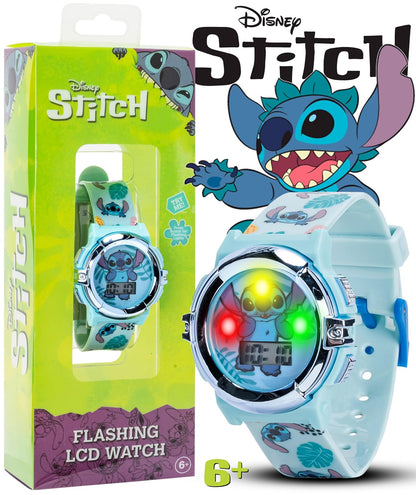 Accutime Disney Lilo and Stitch Blue Digital LCD Reloj de pulsera para niños, niñas, niños pequeños con correa gráfica multicolor (modelo: LAS4019AZ), Azul/Patchwork, Reloj de pulsera digital