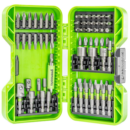 Greenworks Juego de 70 piezas de conducción con clasificación de impacto, juego de puntas de destornillador, broca fresada de precisión, funda modular, soporte magnético para brocas