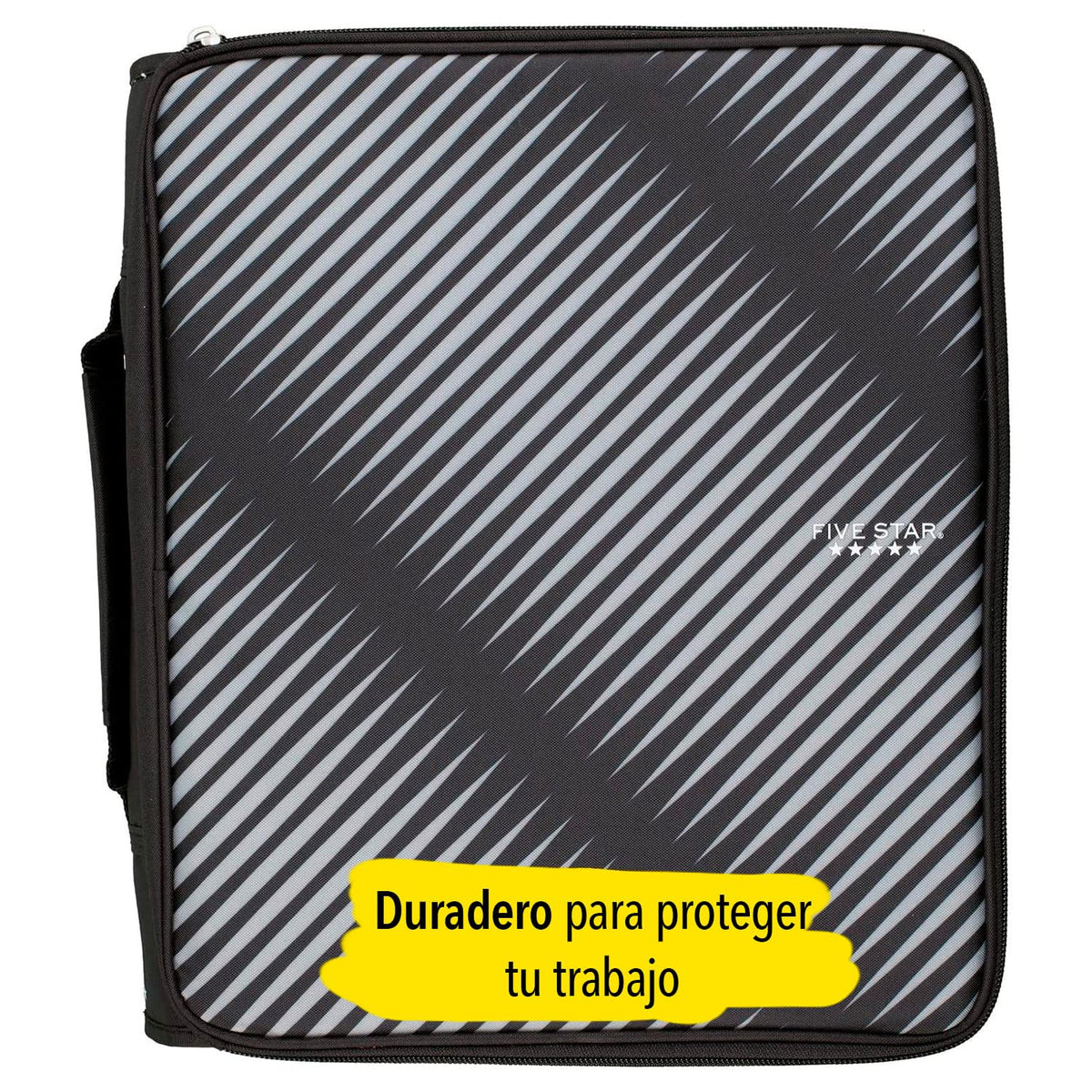 Five Star Carpeta de Tela con Cierre de 2" de 3 Argollas, Archivo Expandible y Organizador, Capacidad 380/880 Hojas. Gris-Negro. 72536