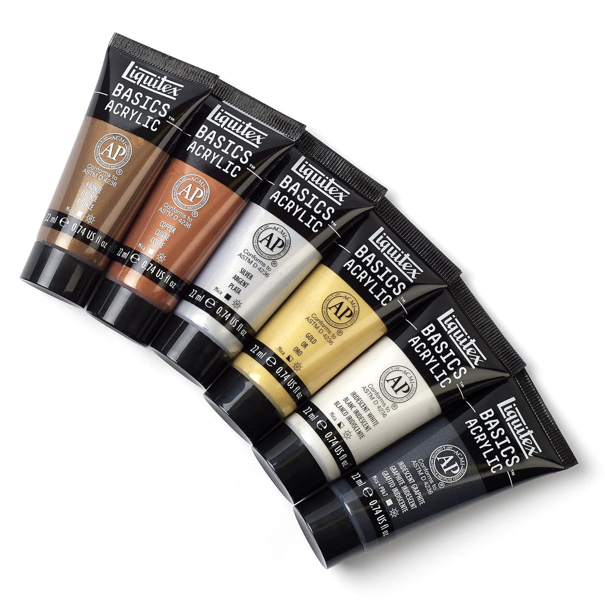 Liquitex Set Metal and Iridescent con 6 Pinturas Acrílicas Basics 22 ml